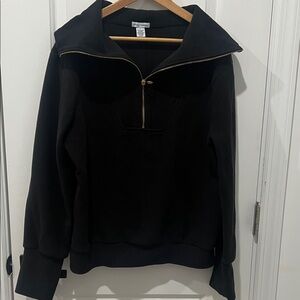 Better Together Black Ribbed Wide-Collar Quarter-Zip Top Gold Zipper, Large